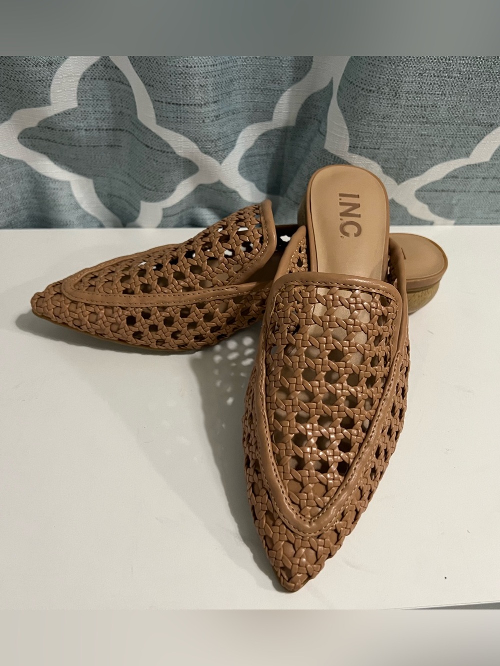 INC International Concepts Tan Woven Pointed-Toe Mules